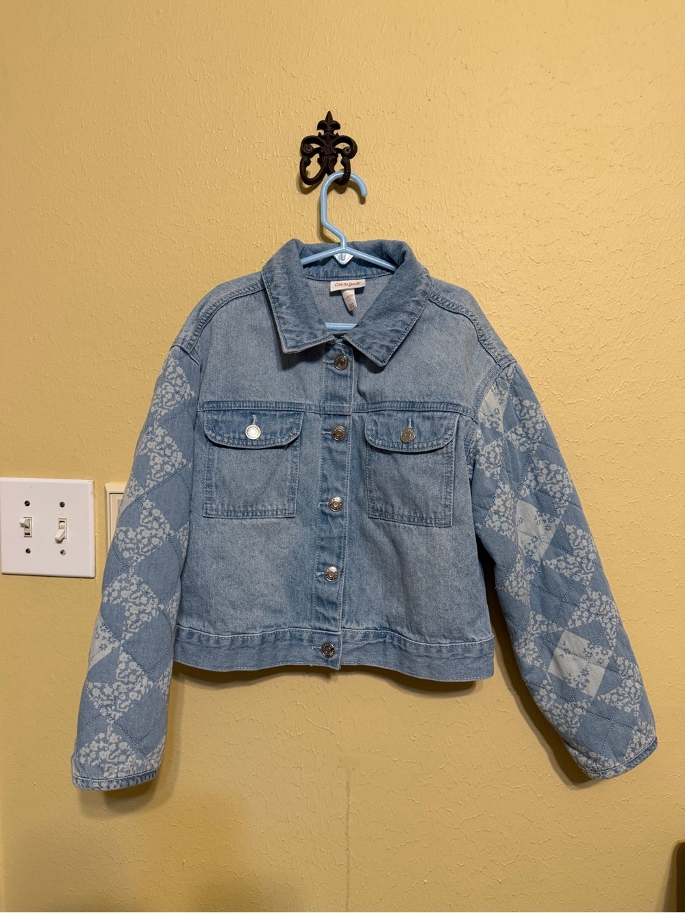 Cat & Jack Light Wash Denim Jacket with Quilted-Pattern Sleeves